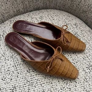 STAUD Mules Women’s US 10M EU 40 Leather Slide Sandals Brown Square-Toe EUC